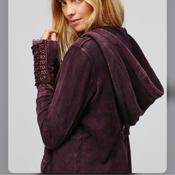 Free People Chelsea lace up cuffs hoodie jacket - Picture 2 of 6